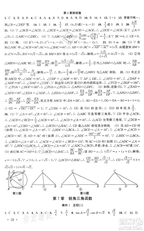 安徽人民出版社2022高效精练九年级数学下册苏科版答案