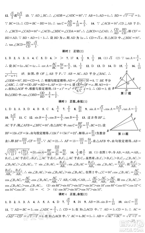 安徽人民出版社2022高效精练九年级数学下册苏科版答案