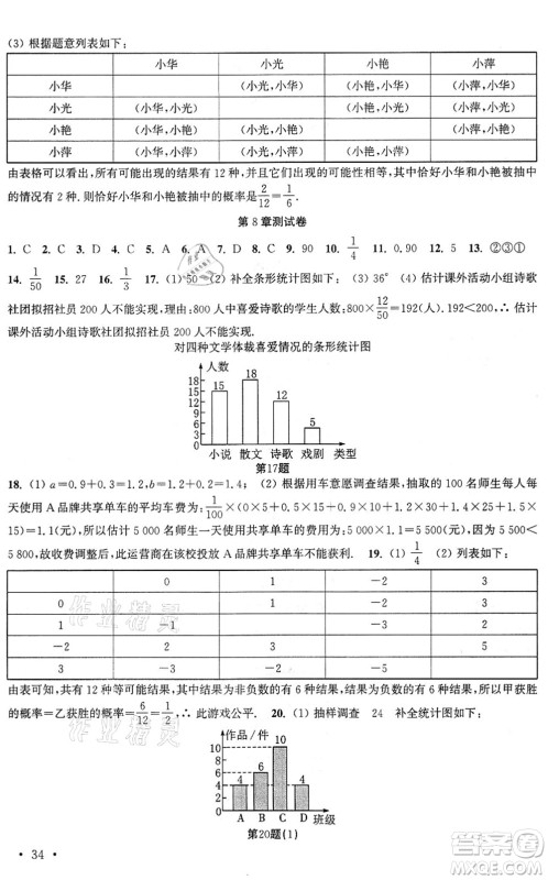 安徽人民出版社2022高效精练九年级数学下册苏科版答案