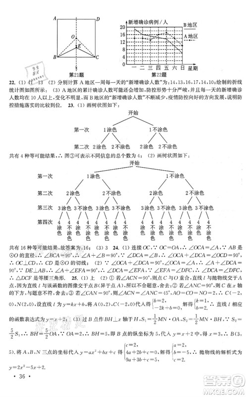 安徽人民出版社2022高效精练九年级数学下册苏科版答案