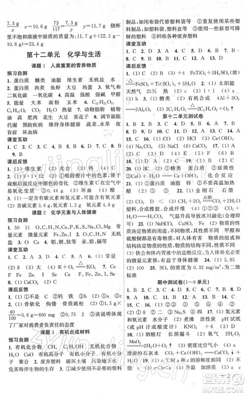 黄山书社2022高效精练九年级化学下册人教版答案