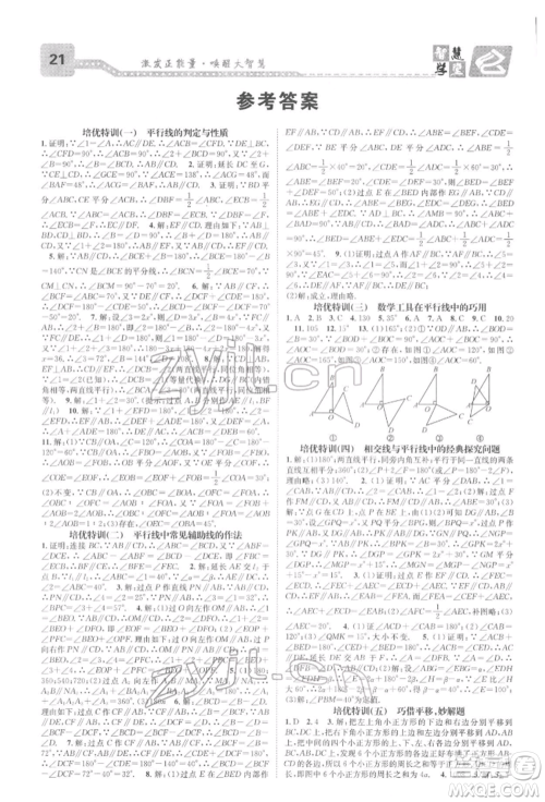 天津科学技术出版社2022智慧学堂核心素养提升法A本七年级下册数学人教版台州专版参考答案