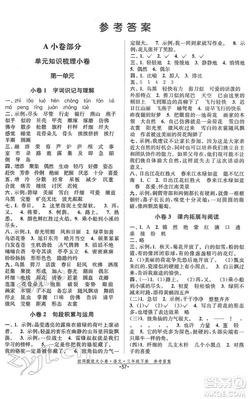 福建人民出版社2022拉网提优大小卷三年级语文下册人教版答案 福建人民出版社2022拉网提优大小卷三年级语文下册人教版答案
