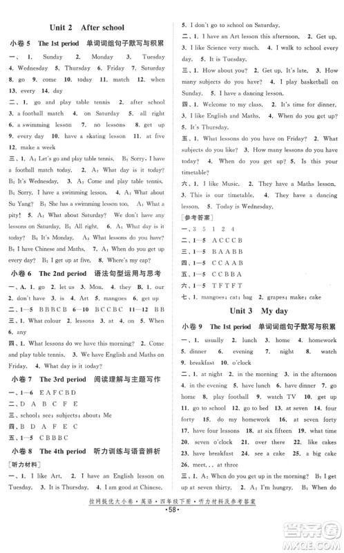 福建人民出版社2022拉网提优大小卷四年级英语下册YL译林版答案 福建人民出版社2022拉网提优大小卷四年级英语下册YL译林版答案