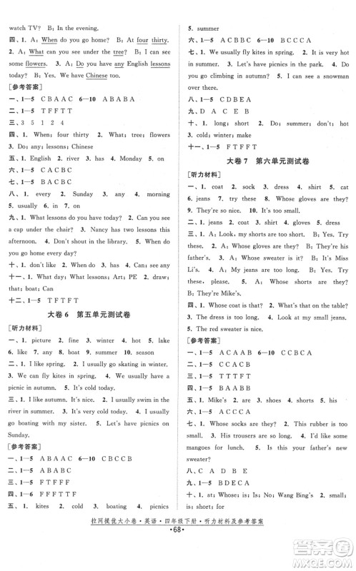 福建人民出版社2022拉网提优大小卷四年级英语下册YL译林版答案 福建人民出版社2022拉网提优大小卷四年级英语下册YL译林版答案