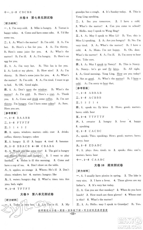 福建人民出版社2022拉网提优大小卷四年级英语下册YL译林版答案 福建人民出版社2022拉网提优大小卷四年级英语下册YL译林版答案