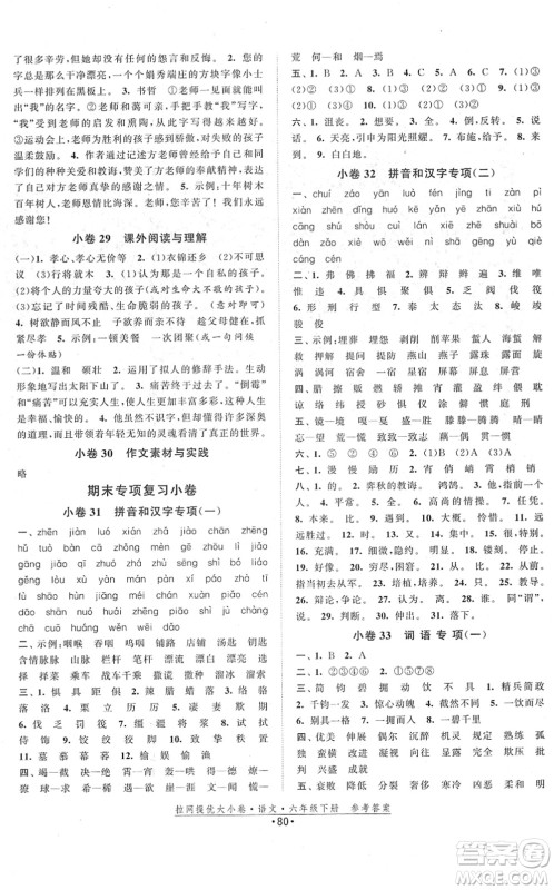 福建人民出版社2022拉网提优大小卷六年级语文下册人教版答案 福建人民出版社2022拉网提优大小卷六年级语文下册人教版答案