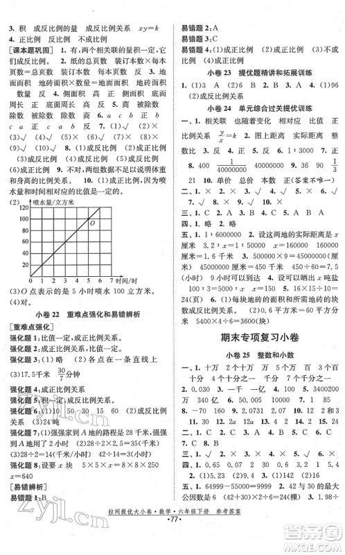 福建人民出版社2022拉网提优大小卷六年级数学下册SJ苏教版答案 福建人民出版社2022拉网提优大小卷六年级数学下册SJ苏教版答案