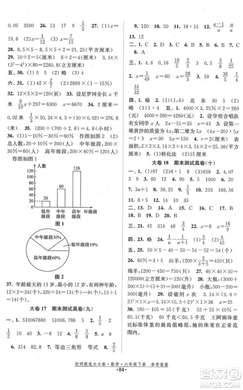 福建人民出版社2022拉网提优大小卷六年级数学下册SJ苏教版答案