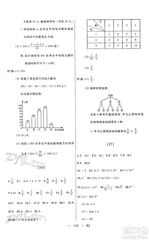 延边人民出版社2022总复习测试一轮高效复习用书九年级数学人教版答案