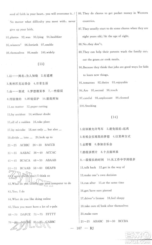 延边人民出版社2022总复习测试一轮高效复习用书九年级英语人教版答案