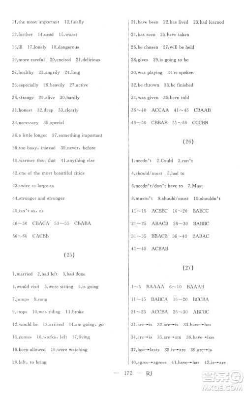 延边人民出版社2022总复习测试一轮高效复习用书九年级英语人教版答案