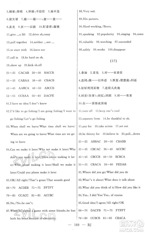 延边人民出版社2022总复习测试一轮高效复习用书九年级英语人教版答案