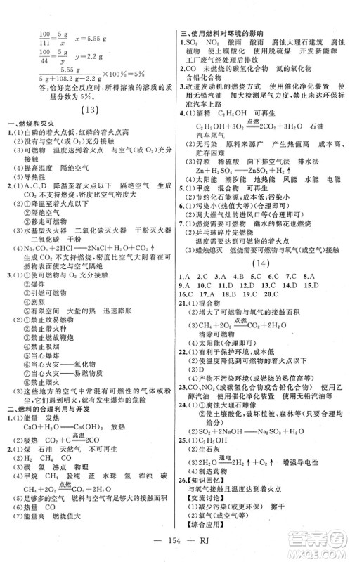 延边人民出版社2022总复习测试一轮高效复习用书九年级化学人教版答案