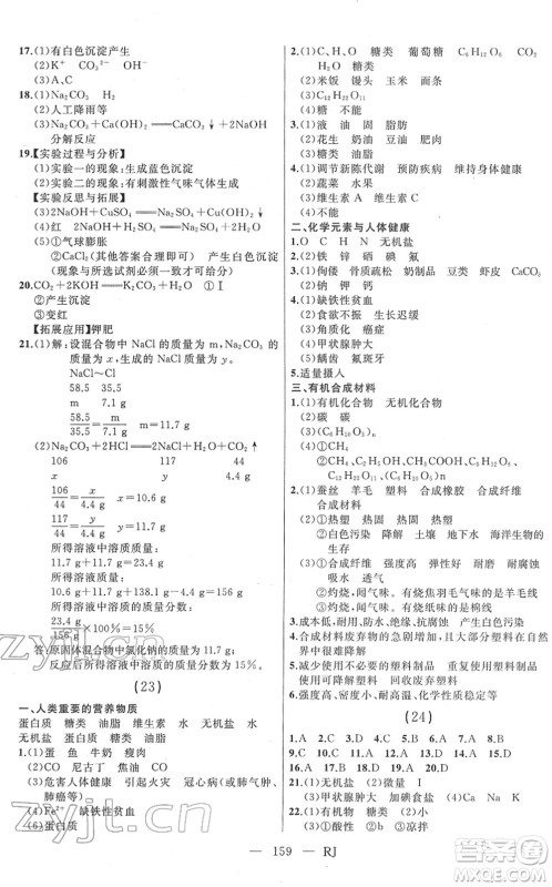 延边人民出版社2022总复习测试一轮高效复习用书九年级化学人教版答案