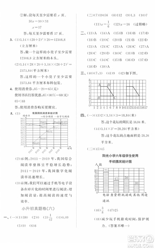 首都师范大学出版社2022年53小升初总复习考前讲练测六年级数学人教版答案