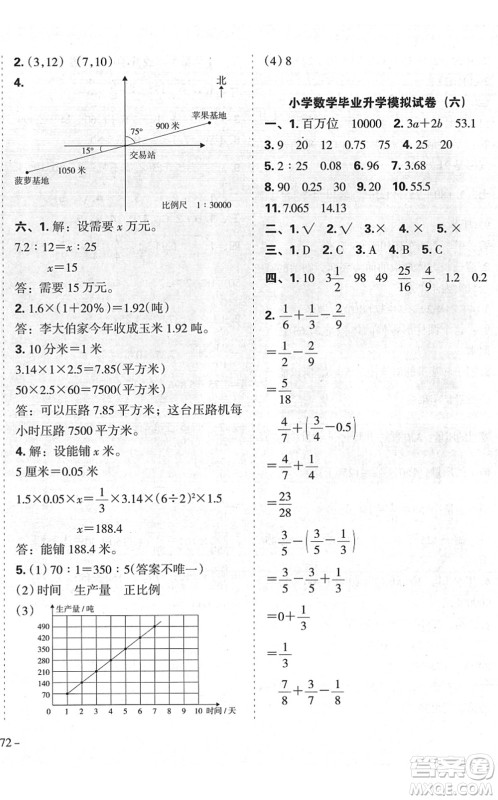 广东人民出版社2022名校冲刺小升初模拟试卷六年级数学人教版答案 广东人民出版社2022名校冲刺小升初模拟试卷六年级数学人教版答案