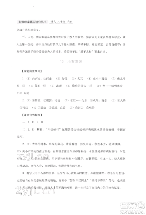 四川教育出版社2022新课程实践与探究丛书八年级下册语文人教版参考答案