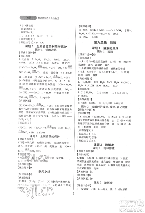 四川教育出版社2022新课程实践与探究丛书九年级下册化学人教版参考答案