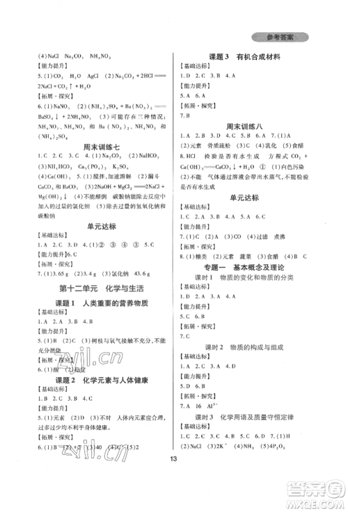 四川教育出版社2022新课程实践与探究丛书九年级下册化学人教版参考答案