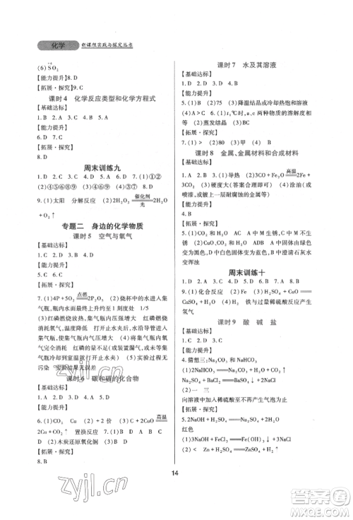 四川教育出版社2022新课程实践与探究丛书九年级下册化学人教版参考答案
