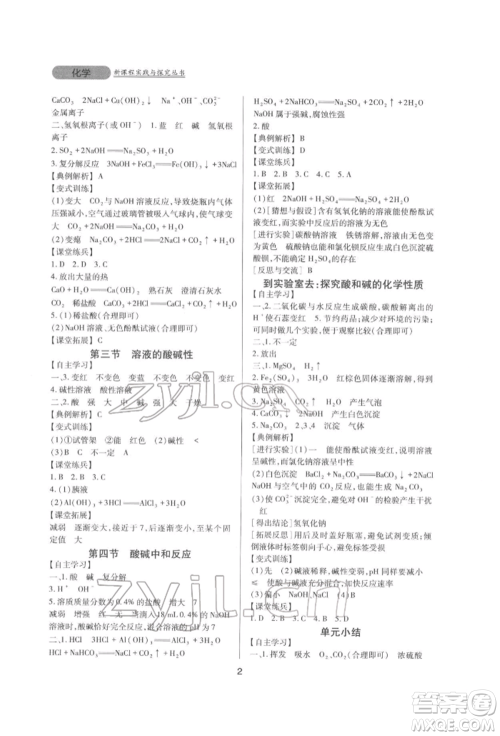 四川教育出版社2022新课程实践与探究丛书九年级下册化学山东教育版参考答案