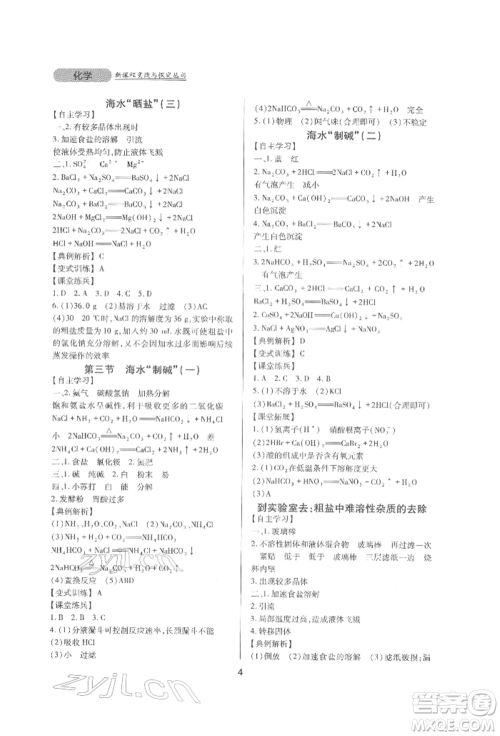 四川教育出版社2022新课程实践与探究丛书九年级下册化学山东教育版参考答案