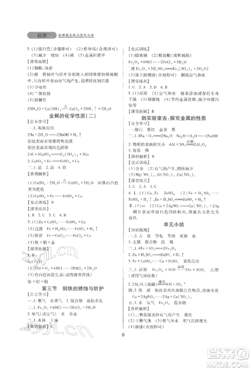 四川教育出版社2022新课程实践与探究丛书九年级下册化学山东教育版参考答案