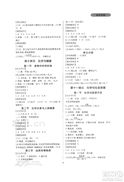 四川教育出版社2022新课程实践与探究丛书九年级下册化学山东教育版参考答案