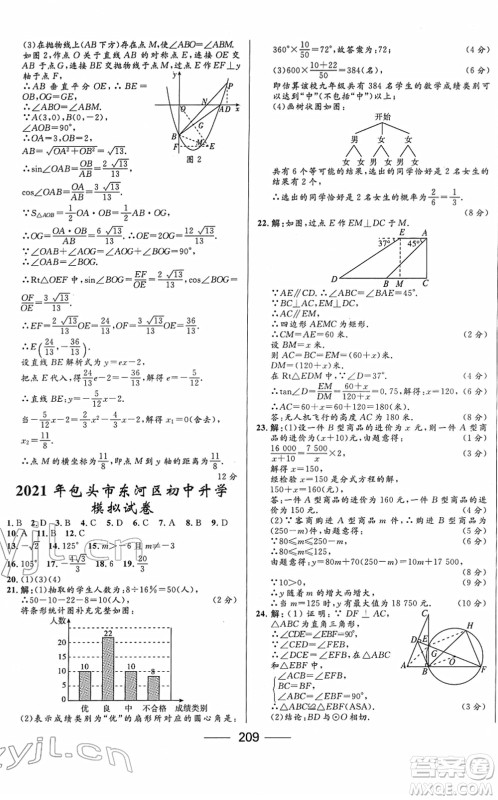 河北少年儿童出版社2022夺冠百分百内蒙古中考试题调研九年级数学人教版答案