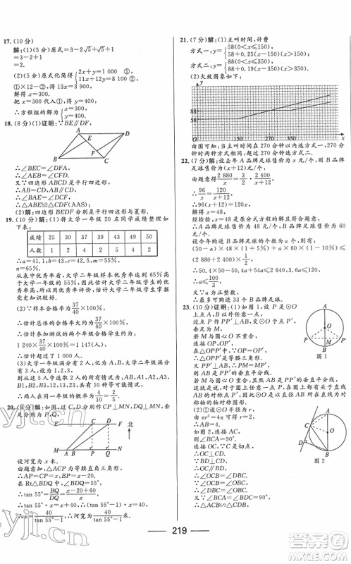 河北少年儿童出版社2022夺冠百分百内蒙古中考试题调研九年级数学人教版答案