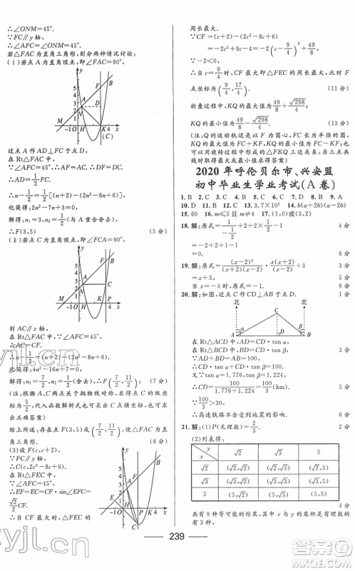 河北少年儿童出版社2022夺冠百分百内蒙古中考试题调研九年级数学人教版答案