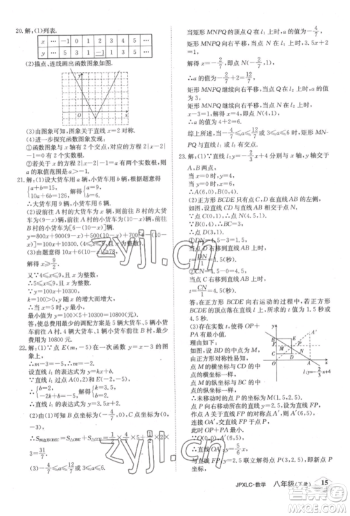 江西高校出版社2022金牌学练测八年级下册数学人教版参考答案