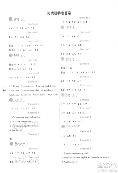 延边人民出版社2022优秀生作业本情境式阅读型练习册四年级下册英语人教版参考答案