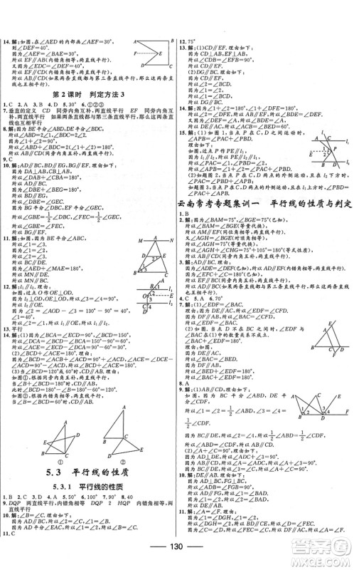 河北少年儿童出版社2022夺冠百分百新导学课时练七年级数学下册人教版云南专版答案