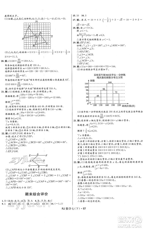 河北少年儿童出版社2022夺冠百分百初中优化测试卷七年级数学下册RJ人教版答案