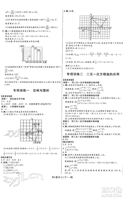 河北少年儿童出版社2022夺冠百分百初中优化测试卷七年级数学下册RJ人教版答案