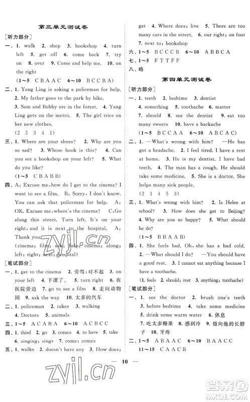 江苏凤凰美术出版社2022随堂练1+2五年级英语下册江苏版答案