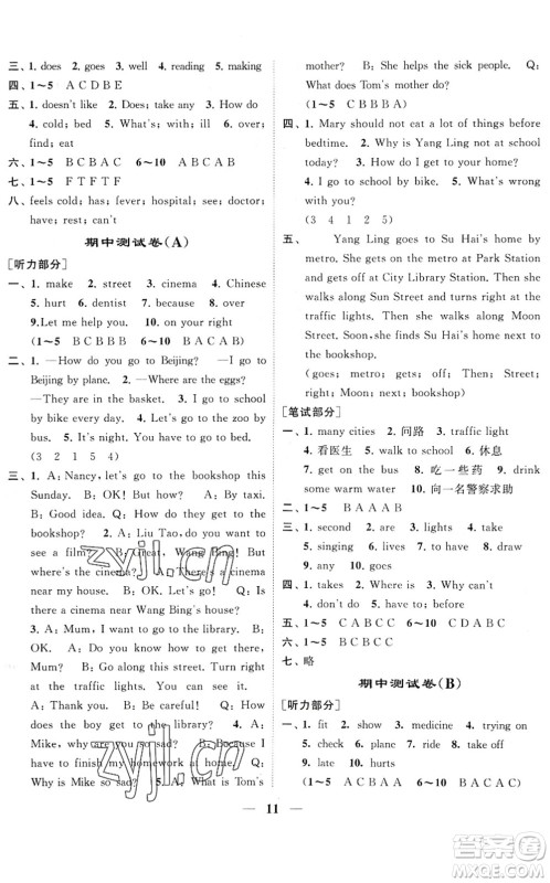 江苏凤凰美术出版社2022随堂练1+2五年级英语下册江苏版答案