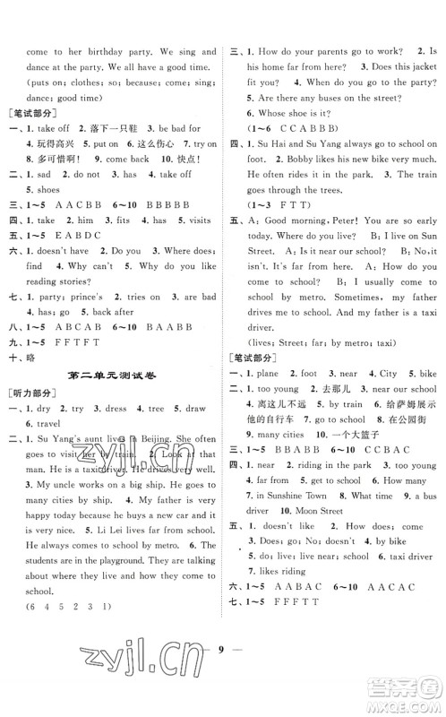 江苏凤凰美术出版社2022随堂练1+2五年级英语下册江苏版答案 江苏凤凰美术出版社2022随堂练1+2五年级英语下册江苏版答案