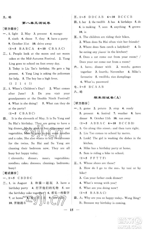 江苏凤凰美术出版社2022随堂练1+2五年级英语下册江苏版答案 江苏凤凰美术出版社2022随堂练1+2五年级英语下册江苏版答案