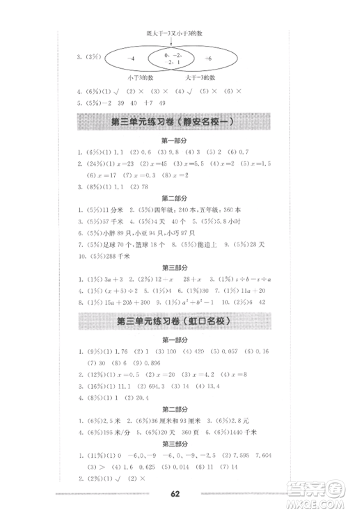 华东师范大学出版社2022上海名校名卷五年级下册数学沪教版参考答案