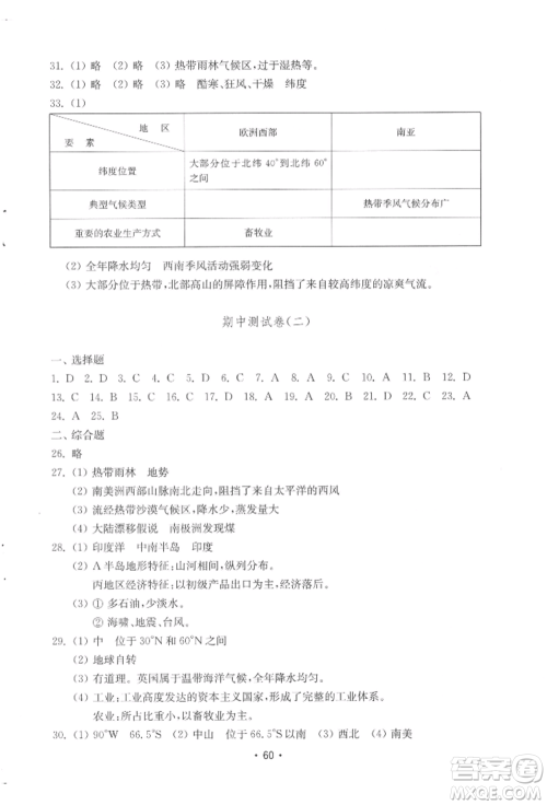 山东教育出版社2022初中基础训练七年级下册地理湘教版参考答案