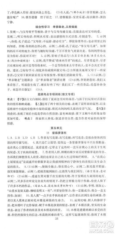 合肥工业大学出版社2022七天学案学练考七年级语文下册RJ人教版答案