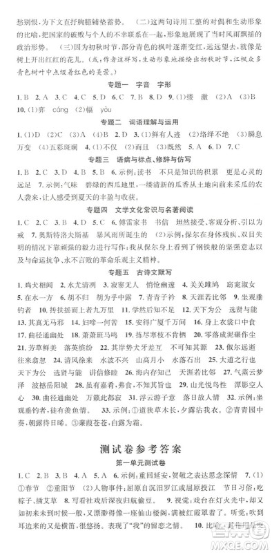 合肥工业大学出版社2022七天学案学练考八年级语文下册RJ人教版答案