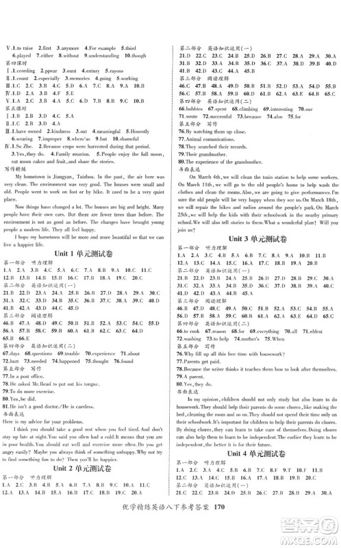 四川师范大学电子出版社2022优学精练八年级英语下册人教版答案 四川师范大学电子出版社2022优学精练八年级英语下册人教版答案