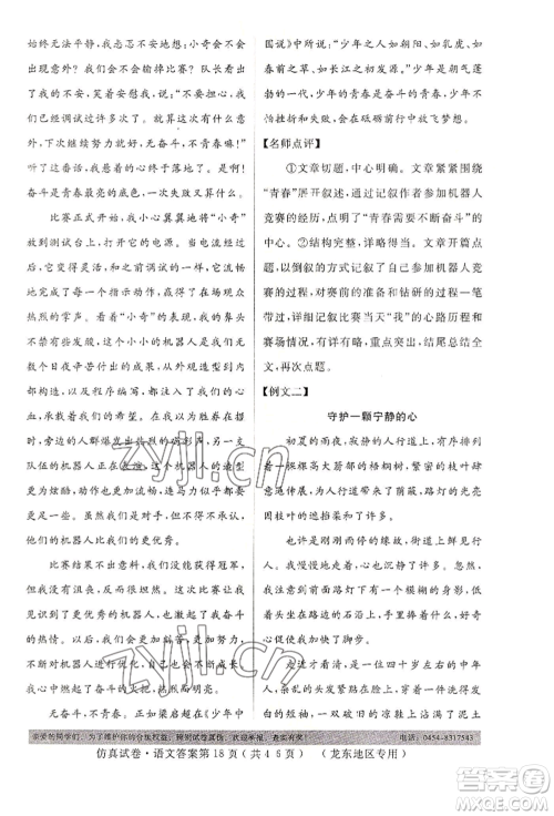 延边人民出版社2022仿真试卷语文通用版龙东地区专版参考答案