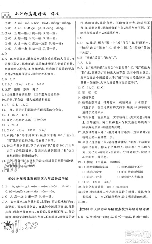 天津人民出版社2022一飞冲天小升初真题精选六年级语文人教版答案 天津人民出版社2022一飞冲天小升初真题精选六年级语文人教版答案