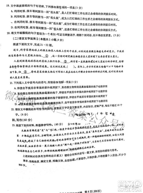 湖北2022届高三五月联合测评语文试题及答案
