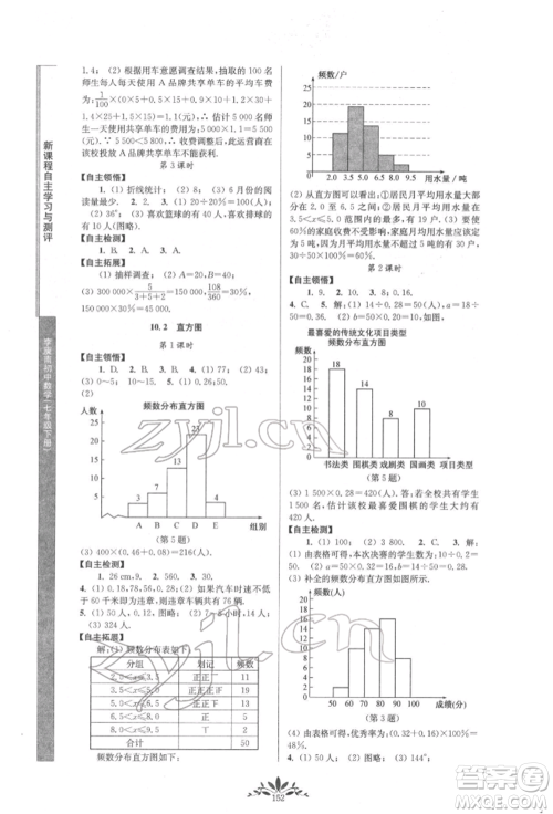 南京师范大学出版社2022新课程自主学习与测评七年级下册数学人教版参考答案 南京师范大学出版社2022新课程自主学习与测评七年级下册数学人教版参考答案